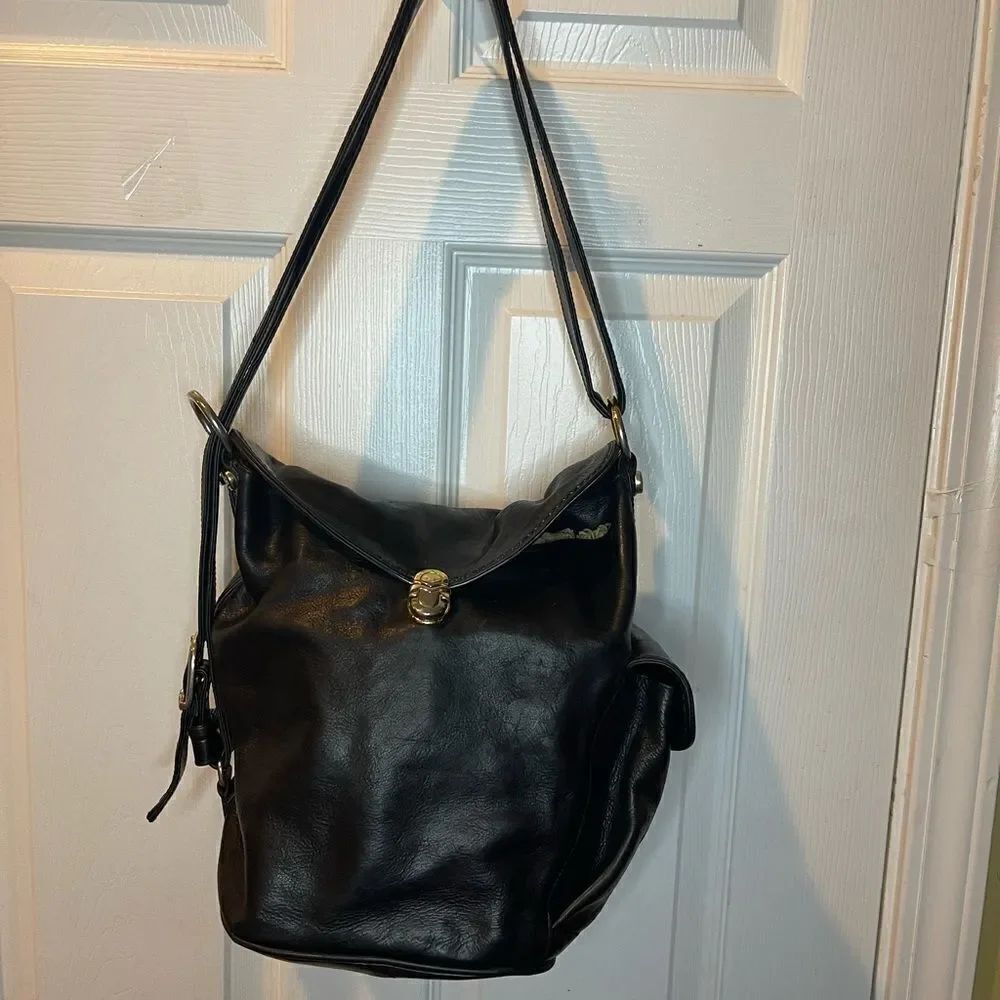 Marino Orlandi Leather Black  Medium Convertible bucket style Shoulder Sling Bag